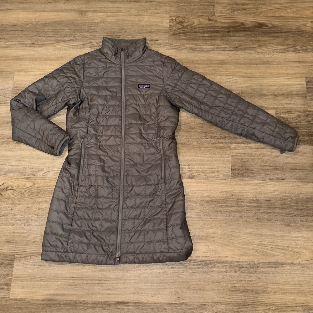 Patagonia Nano Puff Parka Womens Medium Gray Quilted Long Puffer Jacket P.U.R.E.